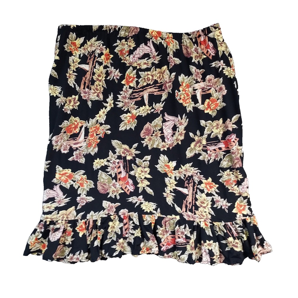 Vtg Loco Lindo Skirt Medium Floral Roses 50s Ladies Sun Bathing Bias Cut‎ Rayon